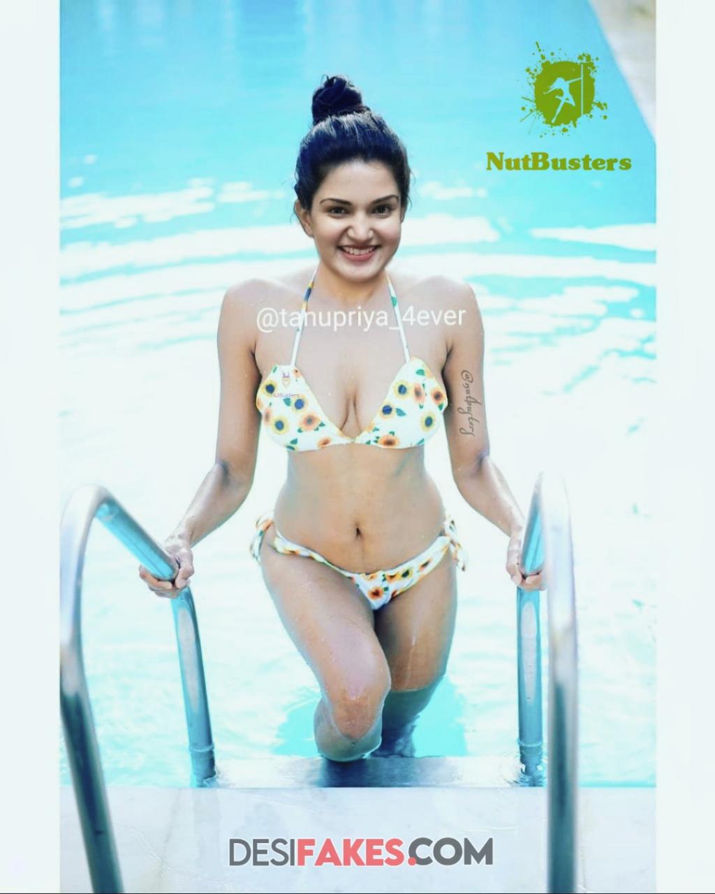 Actress Honey Rose 2 piece bikini semi nude swimming pool pic