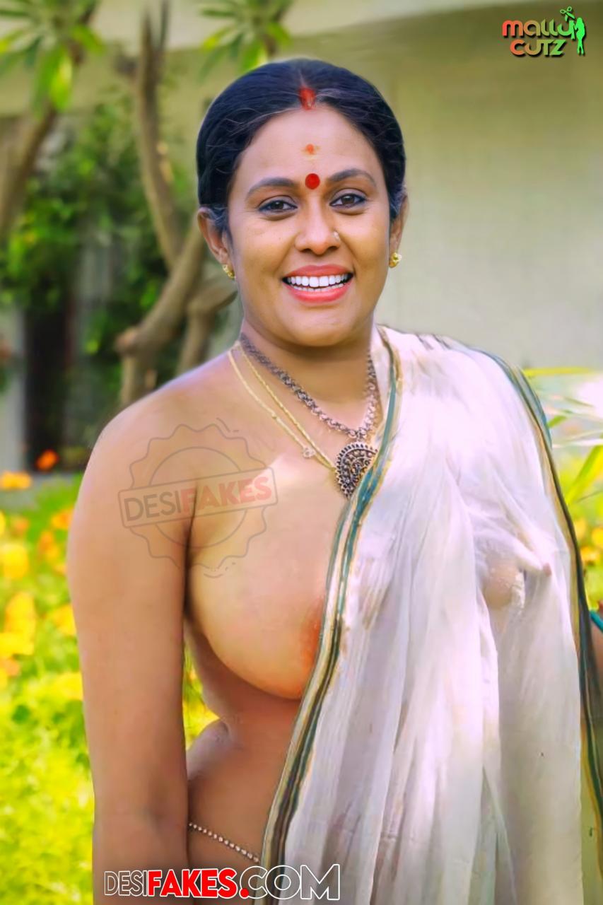 Seema G Nair nipple impression white wet saree without bra