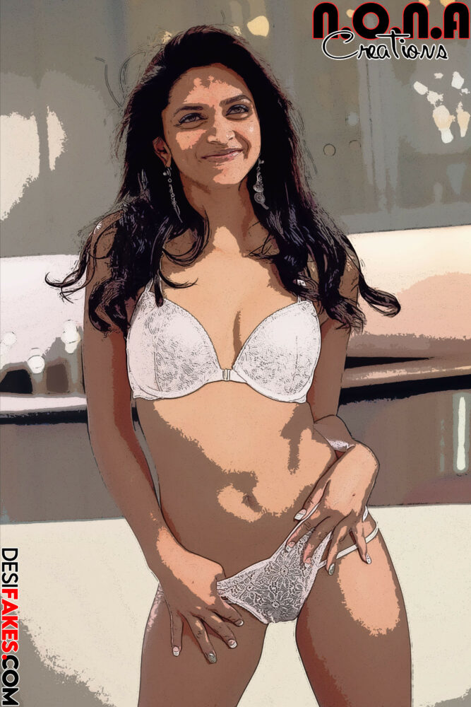 Deepika Padukone white bra panties semi nude bikini navel